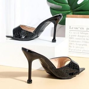 Black Heeled Mules